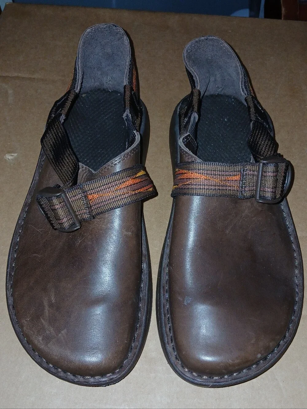 CHACO Men's Brown Leather Slip-On Sandals with Adjustable Straps